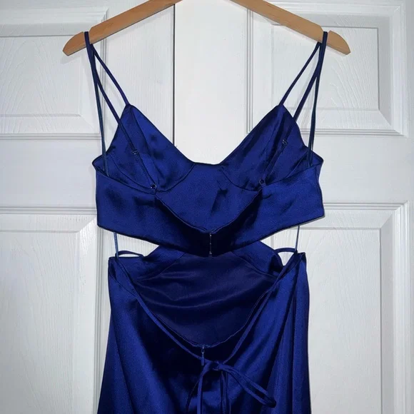 Royal Blue Satin Summer Cutout Slip Dress - Picture 4 of 5